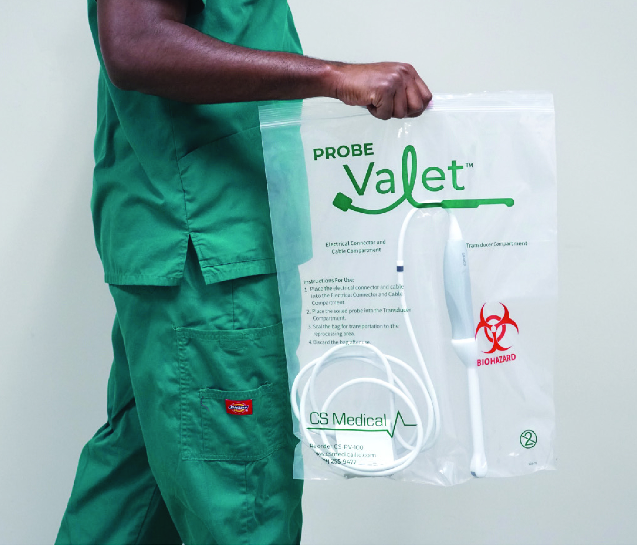 Transporting a soiled transvaginal probe though the healthcare system.